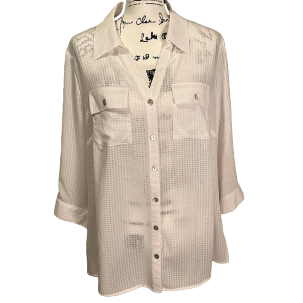 Notations checked button down blouse Size 1X